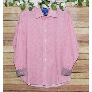 Egara Red Micro Floral Men's Shirt Size L Non Iron Contrast Cuffs Button Up
